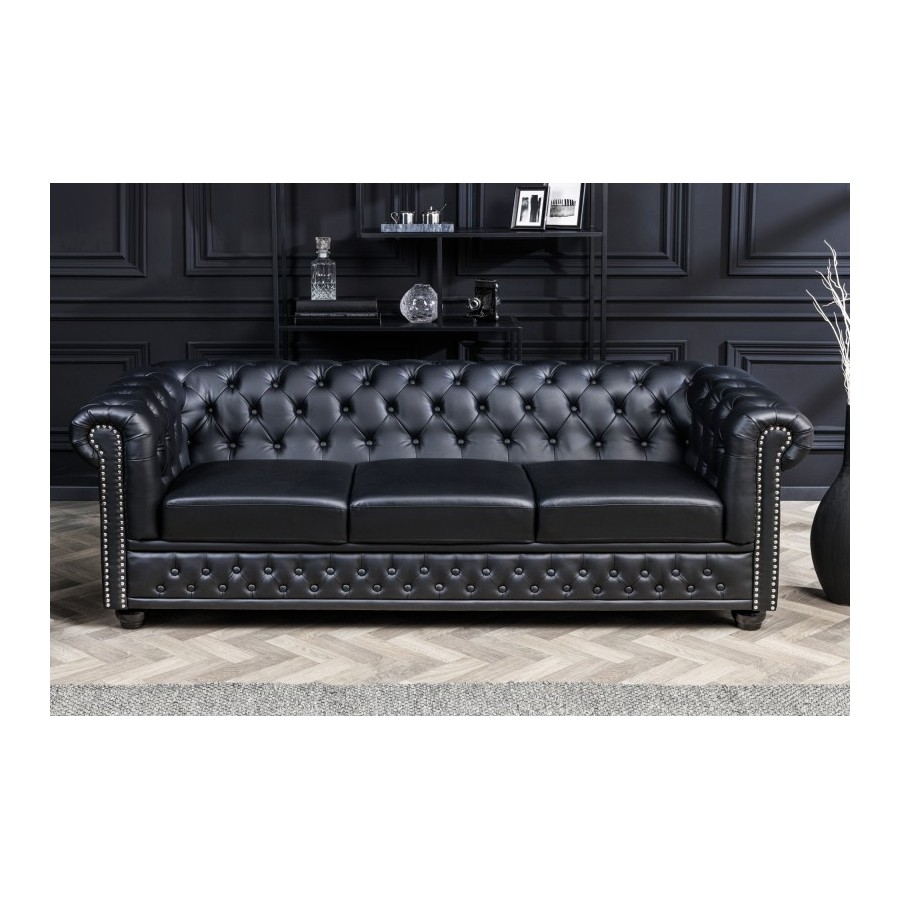 Invicta CHESTERFIELD Sofa 3 osobowa imitacja skóry antyczna czerń 205 x 73 x 85cm / 41447 Invicta CHESTERFIELD Sofa 3 osobowa imitacja skóry antyczna czerń 205 x 73 x 85cm / 41447