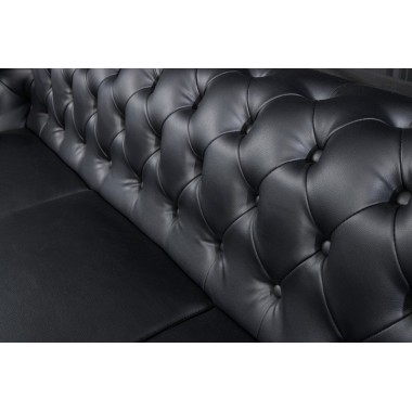 Invicta CHESTERFIELD Sofa 3 osobowa imitacja skóry antyczna czerń 205 x 73 x 85cm / 41447