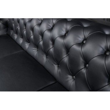 Invicta Sofa Chesterfield 3 osobowa imitacja skóry antyczna czerń 205cm / 41447