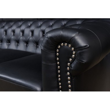 Invicta CHESTERFIELD Sofa 3 osobowa imitacja skóry antyczna czerń 205 x 73 x 85cm / 41447