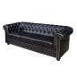 Invicta Sofa Chesterfield 3 osobowa imitacja skóry antyczna czerń 205cm / 41447