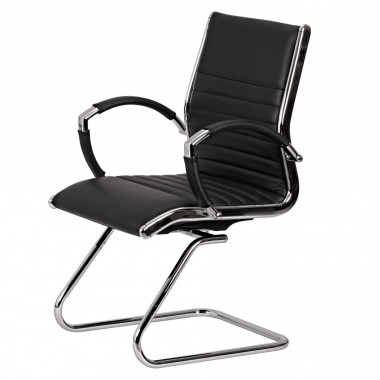 AMSTYLE cantilever SALZBURG Meeting chair in genuine leather Black Rocking Chair XXL chrome 120kg Visitors Chair Design