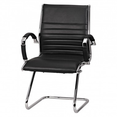 AMSTYLE cantilever SALZBURG Meeting chair in genuine leather Black Rocking Chair XXL chrome 120kg Visitors Chair Design