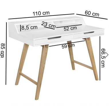 Wohnling Biurko SCANDINAVIA MDF białe 110cm / WL5.186