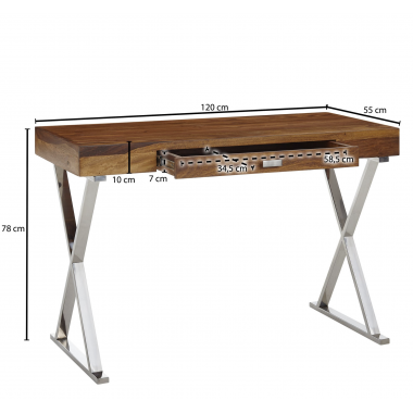 Wohnling Biurko ELEMENTS sheesham srebrne nogi 120cm / WL6.539