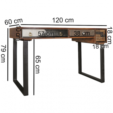 Wohnling Biurko PATNA z elementami skóry mango 120cm / WL5.097