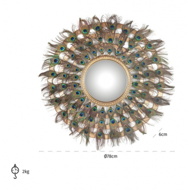 MACYNN Lustro ścienne z piórami Ø 78cm / MI-0049