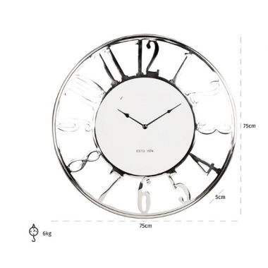 Zegar ścienny WESTIN srebrny Ø 75cm / KK-0035