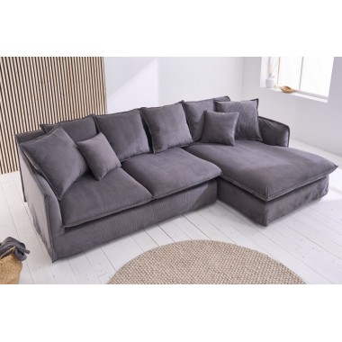 Invicta HEAVEN Sofa narożna prawostronna szary sztruks 255cm / 45445