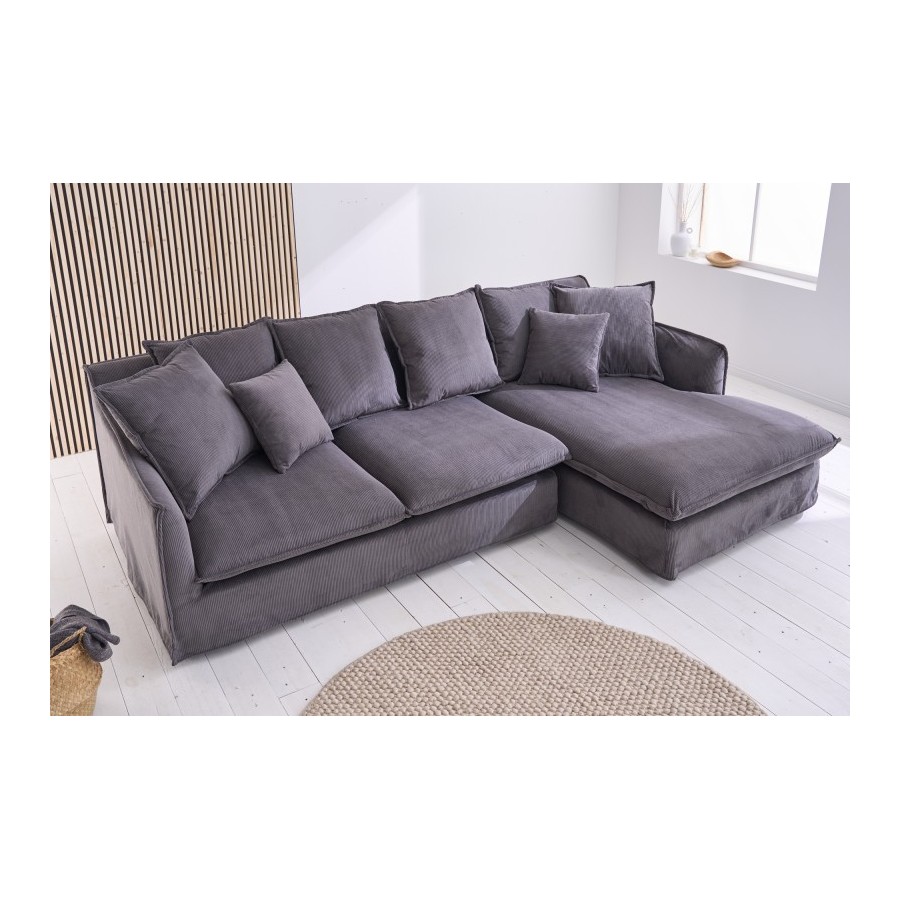 Invicta HEAVEN Sofa narożna prawostronna szary sztruks 255cm / 45445