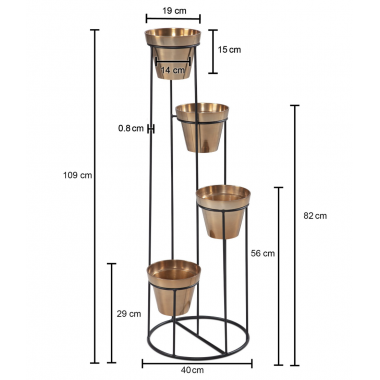 Wohnling Stojak na kwiaty 4 sztuki czarno złoty 40x109x40cm / WL6.751