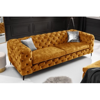 Invicta MODERN BAROCK Sofa musztardowo żółty aksamit 235 x 72 x 95cm / 44392