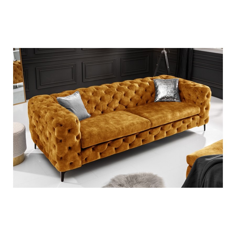 Invicta Sofa Modern Barock musztardowo żółty aksamit 235cm / 41298