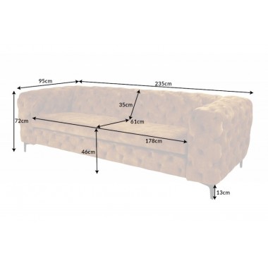 Invicta Sofa Modern Barock musztardowo żółty aksamit 235cm / 41298