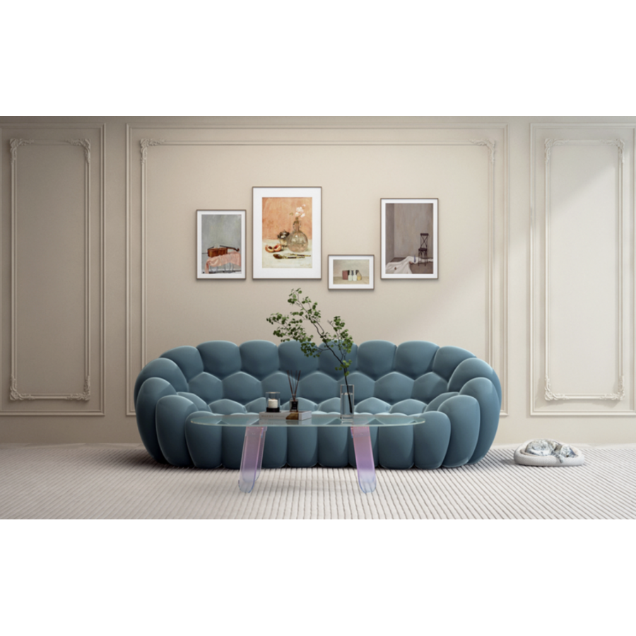 Livin Hill Sofa tapicerowana NUA pikowana błękitnoszara 204cm / N57-06