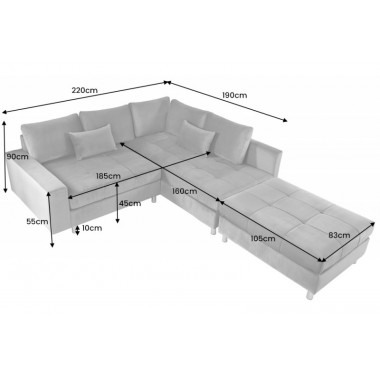 Invicta Sofa tapicerowana KENT szary aksamit 220 x 90 x 190cm / 40823