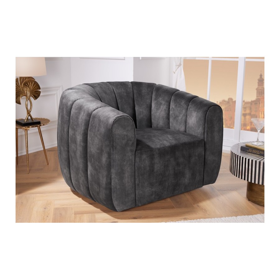 Invicta Fotel BABYLON obrotowy 360° ciemnoszary aksamit 103cm / 43528