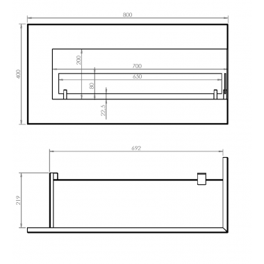 Hitze Biokominek do zabudowy prawy SOUL R 800x400x300mm / BK-11 SOUL R