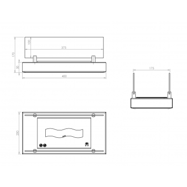 Hitze Biokominek wolnostojący CALYPSO prostokątny stołowy 400x170x200mm / BK-13 CALYPSO