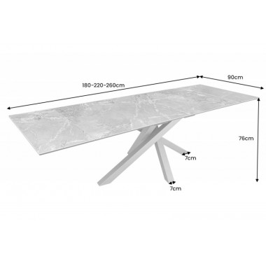 Invicta Stół rozkładany MARVELOUS optyka szarego marmuru 180-220-260cm / 43841
