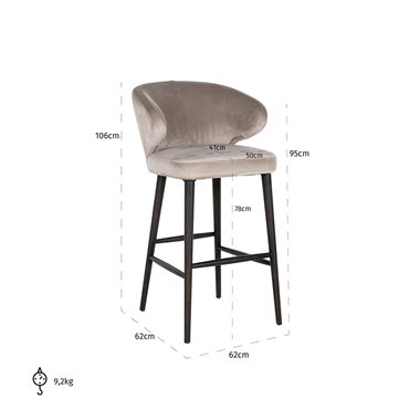 Bar stool Indigo khaki velvet (Quartz Khaki 903)