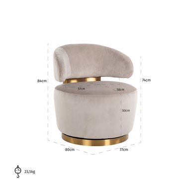 Swivel chair Maxime khaki velvet (Quartz Khaki 903)