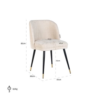 Chair Alicia white chenille fire retardant (FR-Bergen 900 white chenille)