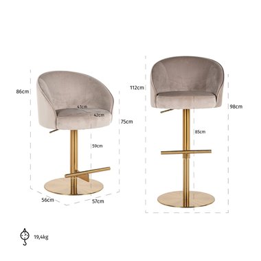 Bar stool Zabi swivel khaki velvet (Quartz Khaki 903)
