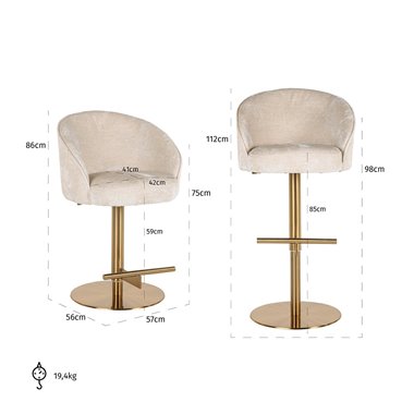 Bar stool Zabi swivel white chenille (Bergen 900 white chenille)