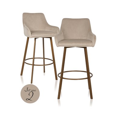 Bar stool Cressida high back khaki velvet (set of 2) (Quartz Khaki 903)