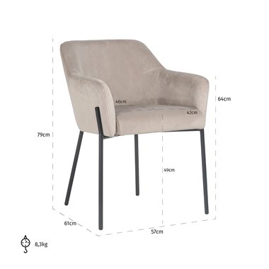 Chair Fay khaki velvet fire retardant (FR-Quartz 903 Khaki)