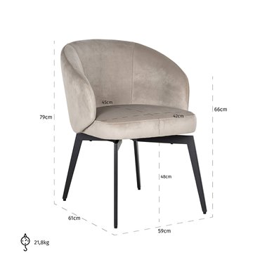 Chair Amphara khaki velvet (FR-Quartz 903 Khaki)