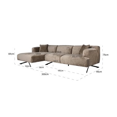 Sofa Donovan 3-seats + lounge left (Bergen 104 taupe chenille)