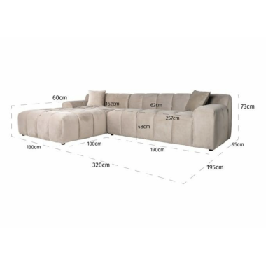 CUBE Sofa narożna 3 osobowa lewa welur 235cm / S5136 LOVELY CINNAMON