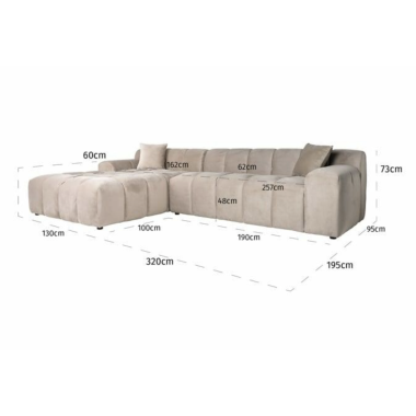 CUBE Sofa narożna 3 osobowa prawa welur 235cm / s5137 LOVELY CINNAMON