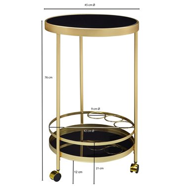 design  złoty okrągły Ø 45cm 2 poziomy | Stolik na kółkach ze szklanym blatem Czarny wagon restauracyjny | Wózek kuchenny | wóze