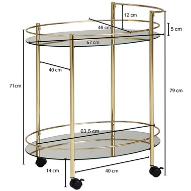 Design  obsługujący wózek złoty 67x79 cm Mobilny mini bar | Stolik na kółkach Wagon restauracyjny z białym szklanym blatem Wózek