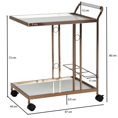 Design  wózek służący złoty 67x80x45 cm | Ruchomy stolik | Wagon restauracyjny ze szklanym blatem Wózek kuchenny szklanka mleka 