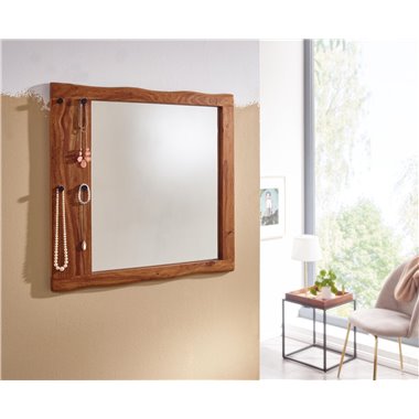 Dąb Lite Drewno Sheesham 80x80x3 cm Designerskie Lustro do Przedpokoju Duże Nowoczesne | Wisząca lustrzana ściana lustrzana | No