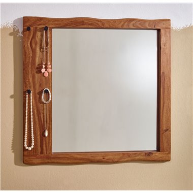 Dąb Lite Drewno Sheesham 80x80x3 cm Designerskie Lustro do Przedpokoju Duże Nowoczesne | Wisząca lustrzana ściana lustrzana | No