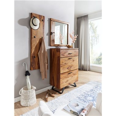 Dąb Lite Drewno Sheesham 80x80x3 cm Designerskie Lustro do Przedpokoju Duże Nowoczesne | Wisząca lustrzana ściana lustrzana | No