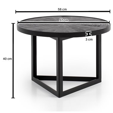 Stolik kawowy 58x58x40 cm Mango z litego drewna / metalu Czarny Okrągły stolik kawowy | Designerski stół do salonu Industrial | 