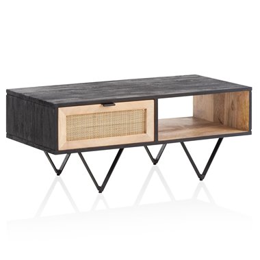 Stolik kawowy 90x45x37 cm Lite drewno mango / Rattan Stolik rozkładany prostokątny | Stół do salonu, stolik kawowy, solidny z sz