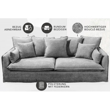 nvicta HEAVEN Sofa 3 osobowa szare boucle 202cm / 44190