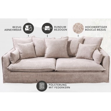 Invicta HEAVEN Sofa 3 osobowa szampański boucle 202cm / 44185