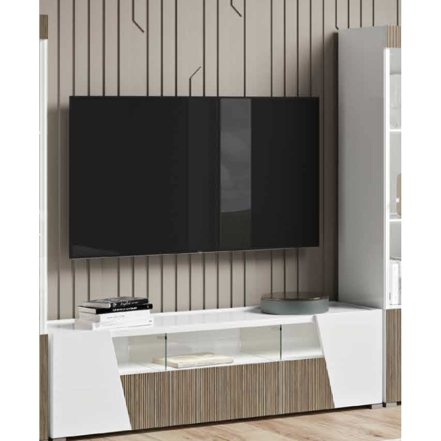 ETNA WHITE Włoska Szafka RTV z oświetleniem LED 158 x 46 x 47cm ETNA WHITE Włoska Szafka RTV z oświetleniem LED 158 x 46 x 47cm