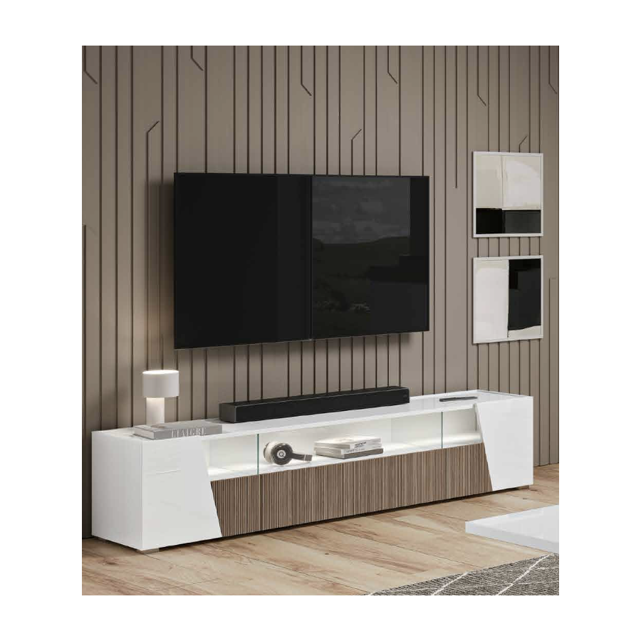 ETNA WHITE Włoska Szafka RTV z oświetleniem LED 209 x 46 x 47cm ETNA WHITE Włoska Szafka RTV z oświetleniem LED 209 x 46 x 47cm