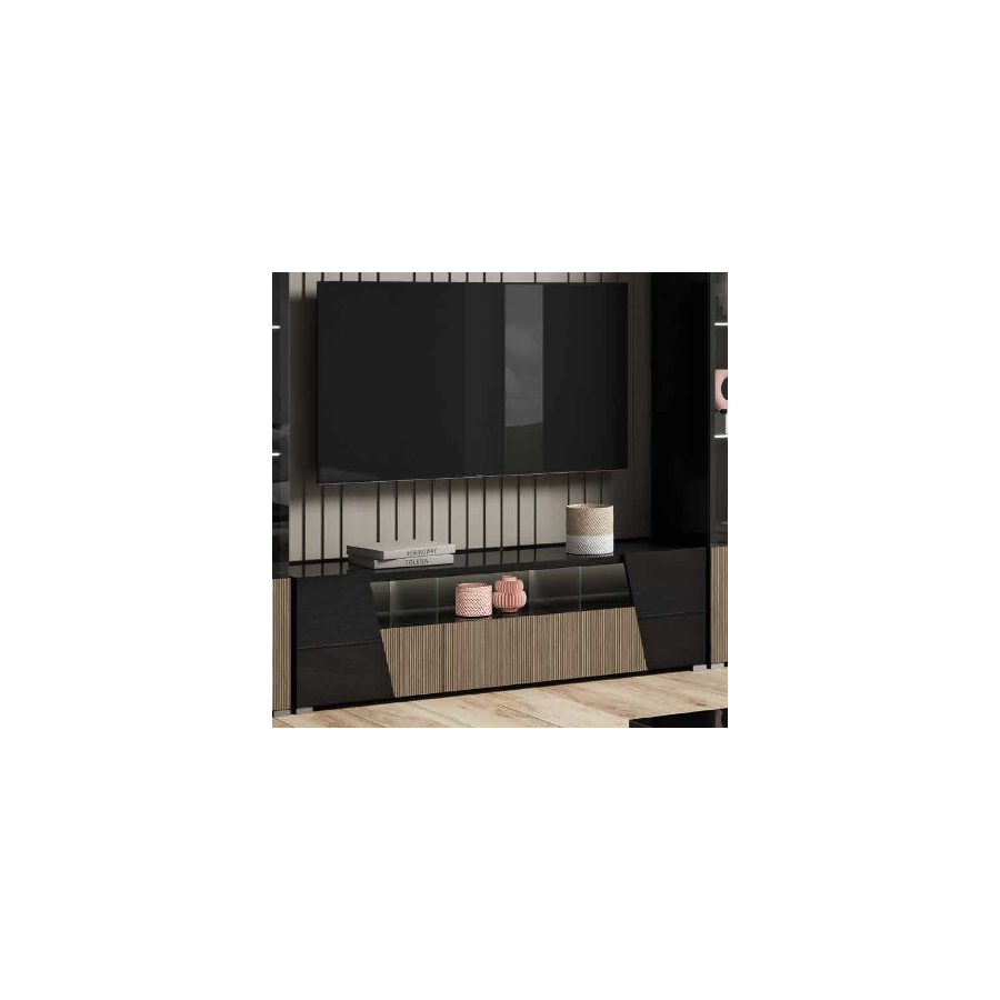 ETNA BLACK Włoska Szafka RTV z oświetleniem LED 158 x 46 x 47cm ETNA BLACK Włoska Szafka RTV z oświetleniem LED 158 x 46 x 47cm