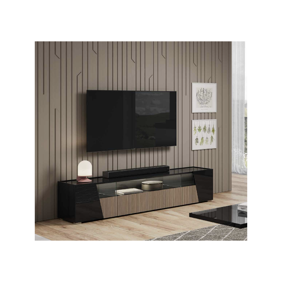 ETNA BLACK Włoska Szafka RTV z oświetleniem LED 209 x 46 x 47cm ETNA BLACK Włoska Szafka RTV z oświetleniem LED 209 x 46 x 47cm