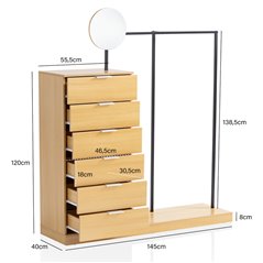 Wohnling Garderoba w optyce dębu 6 szuflad z lusterkiem 145cm / WL6.901